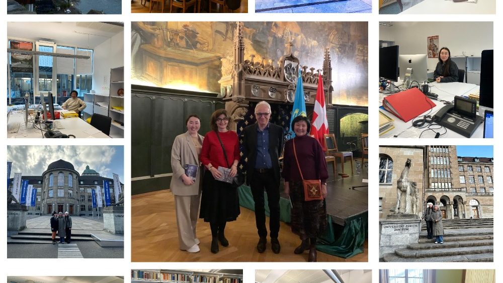 a collage of photos of Nazgul Baigabatova at Zurich University. Photos with other staff memebers of Zurich University. 13 photographs